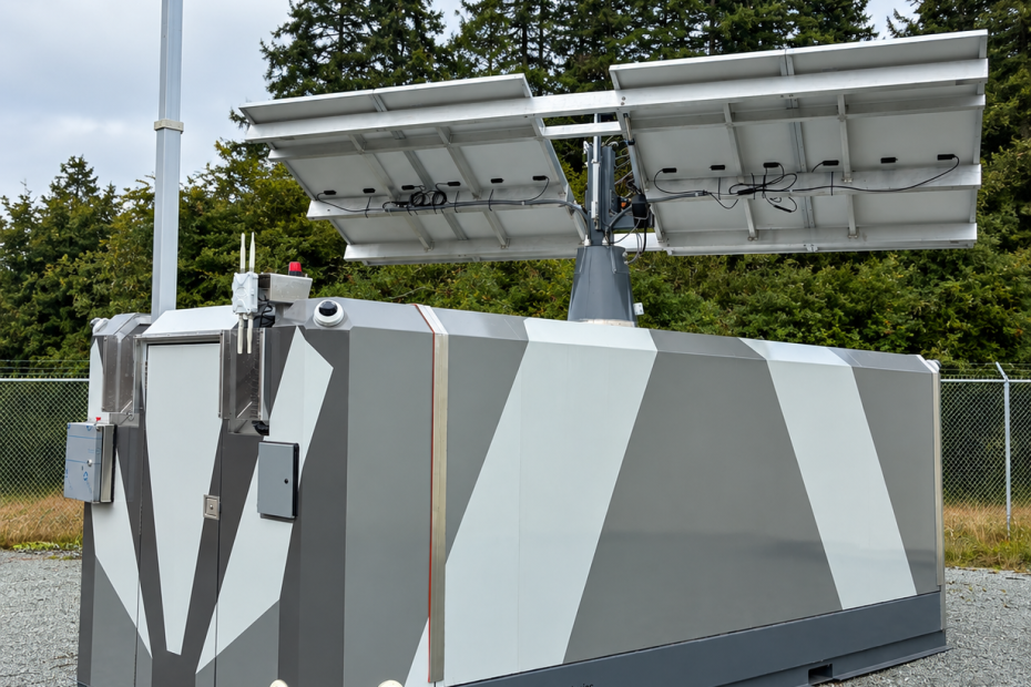 AEMS autonomous infrastructure platform deployed with solar arrays and sensor mast